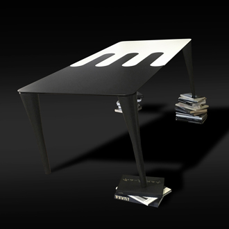 Tavolo laccato di design IKEKITRE con piano bicolore, 3/4